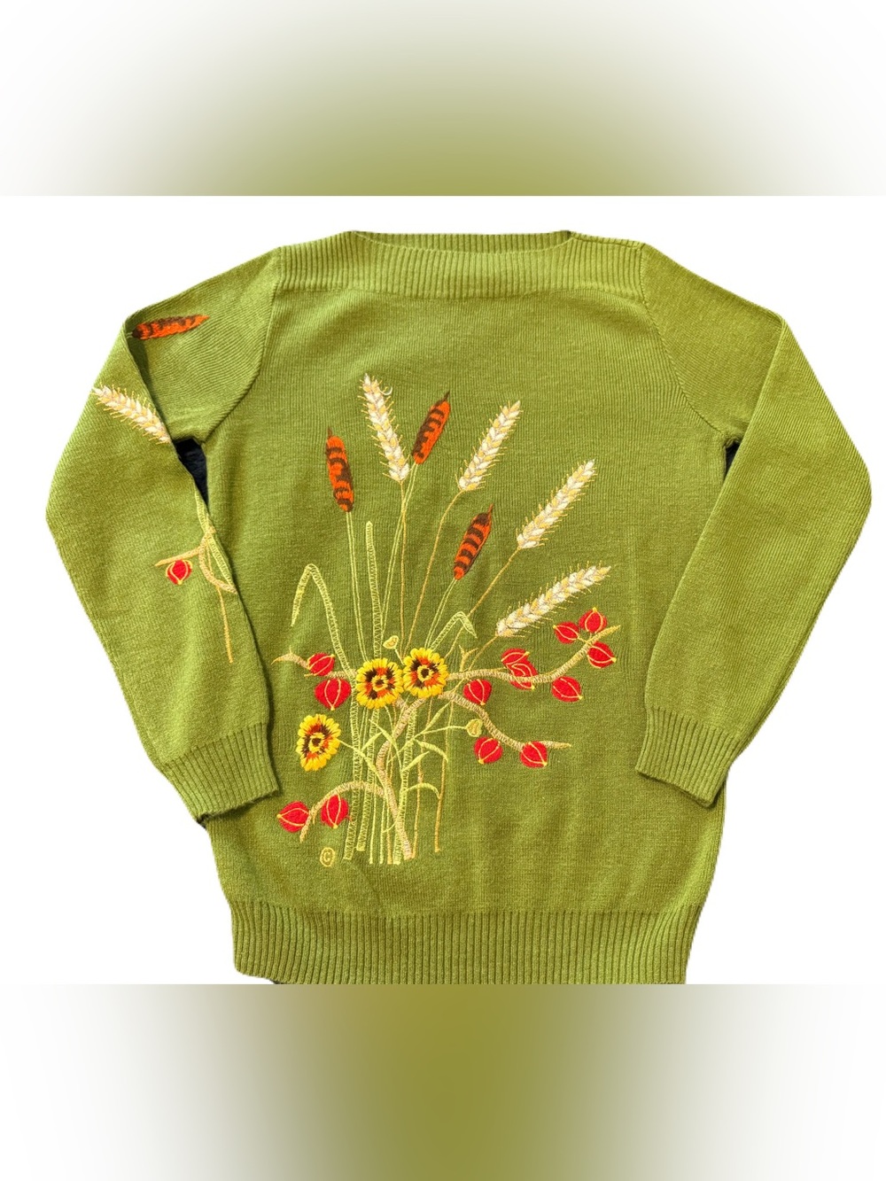 Vintage 70s Cyn Les Shirlee Designs Embroidered Wildflower Sweater L
